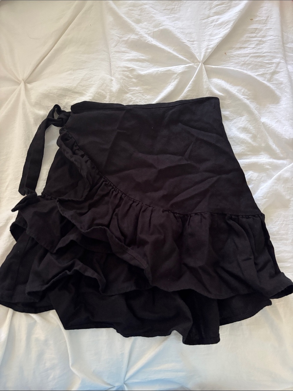 Girls Black Ruffle Tie-Waist Skirt